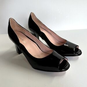 Taryn Rose Black Francis Patent Leather High Heel Peep Toe Shoes